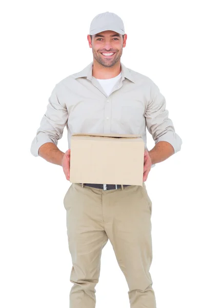 Repartidor con caja de cartón — Foto de Stock