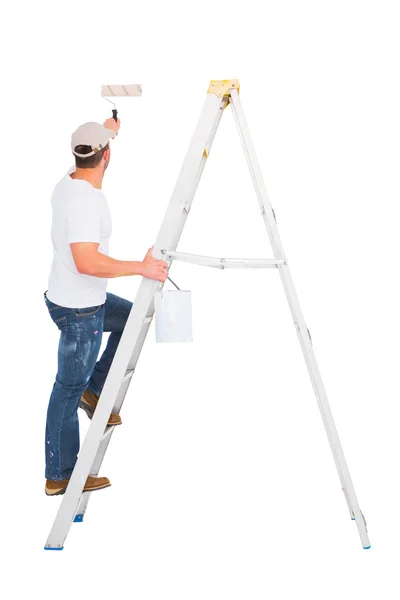 Handyman climbing ladder — Stock Photo, Image
