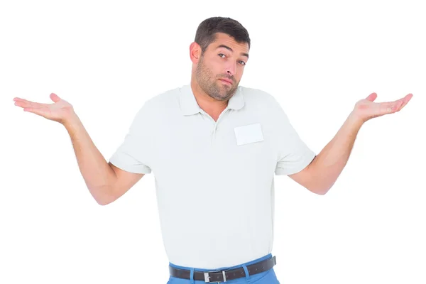 Confused technician giving I dont know gesture — Stock Photo, Image