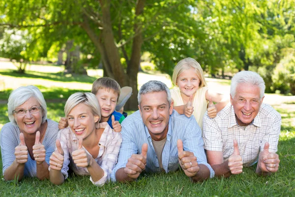 Šťastná rodina s palec nahoru — Stock fotografie