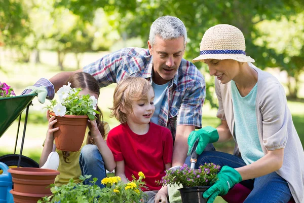 Happy family gardening — Stock Photo, Image