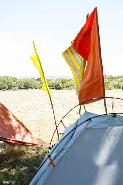 Bandeiras em tendas no local do festival — Fotografia de Stock