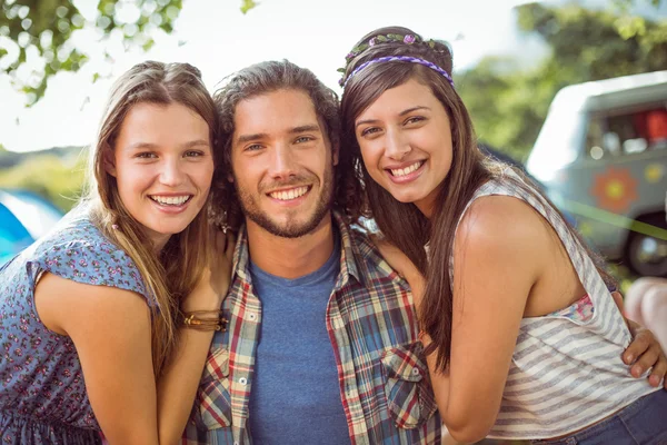 Handsome hipster is a hit with the ladies — Stock Photo, Image