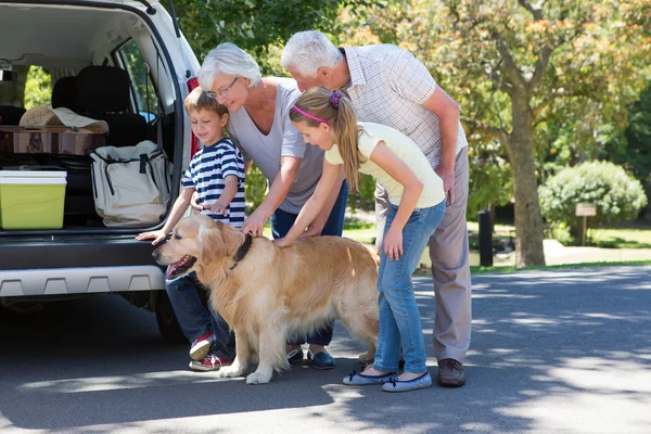 Morföräldrar kommer på road trip med barnbarn — Stockfoto