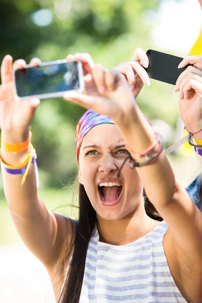 Excited music fan at festival — Stock Photo, Image
