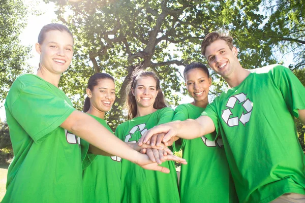 Happy environmental activists in the park — Stock Photo, Image