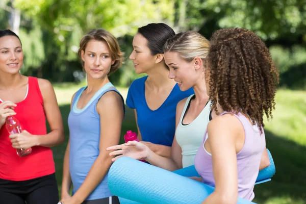 Fitness group chatting in park — Stock Photo, Image