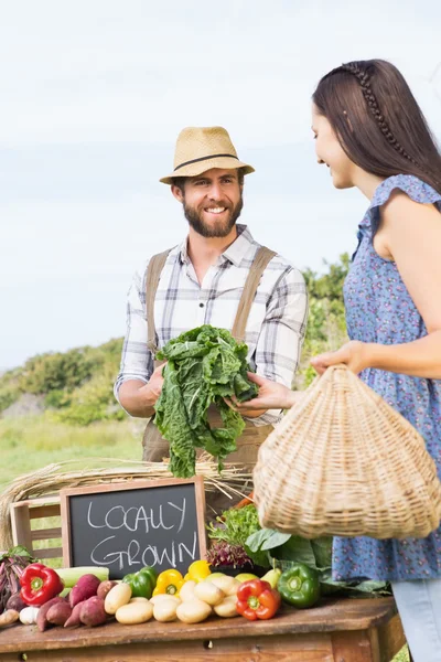 Agricultor vendiendo sus productos orgánicos —  Fotos de Stock