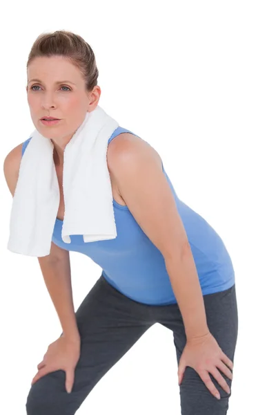 Fit woman with towel on shoulders — Stock Photo, Image