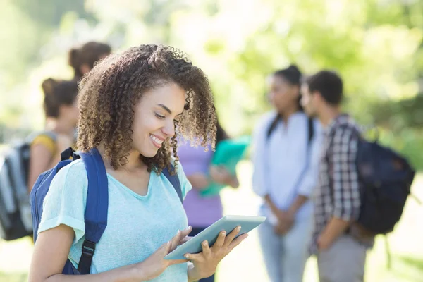 Lächelnde Studenten auf dem College-Campus — Stockfoto