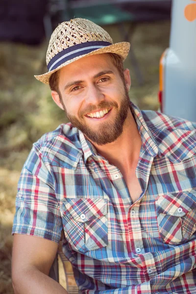 Handsome hipster smiling at camera — Stock Photo, Image