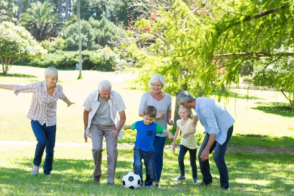 Щаслива сім'я грає на м'ячі — стокове фото