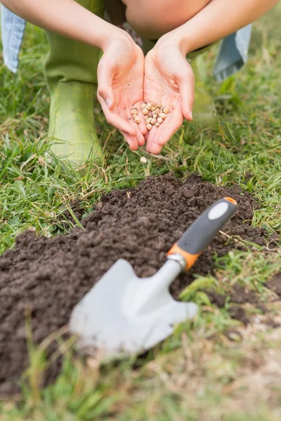 Woman planting in a field — Stock Photo, Image