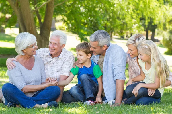 Família feliz conversando uns com os outros — Fotografia de Stock