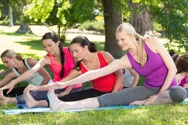 Fitness group doing yoga in park — Stock Photo, Image