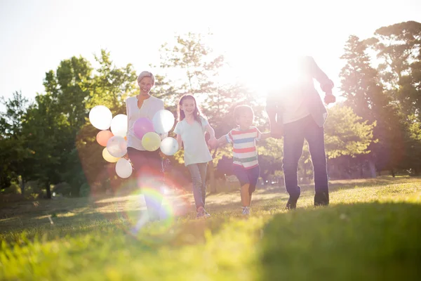Lyckliga familjen promenerar i parken — Stockfoto