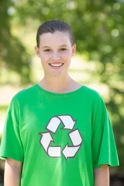 Happy environmental activist in the park — Stock Photo, Image