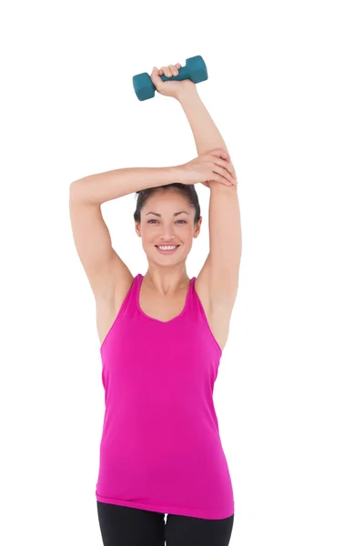 Fit woman with blue dumbbell — Stock Photo, Image