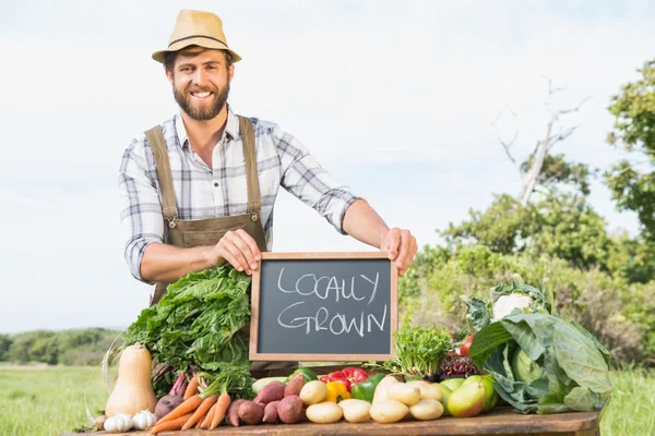 Agricultor que vende os seus produtos biológicos — Fotografia de Stock