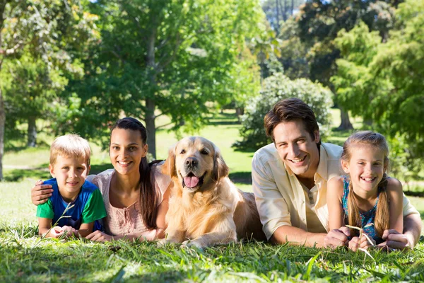 Familia feliz con su perro en el parque —  Fotos de Stock