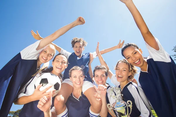 Pretty football players celebrating their win — Stock Photo, Image