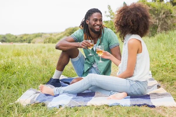 Par på picknick dricka vin — Stockfoto