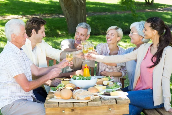 Gelukkig familie roosteren in het park — Stockfoto