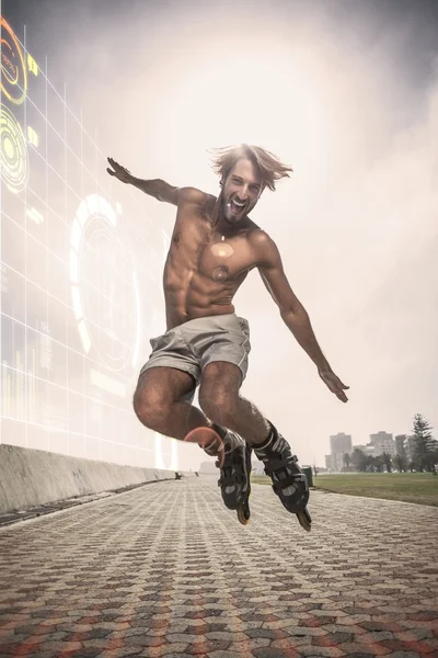 Fit man rollerblading on the promenade — Stock Photo, Image