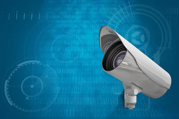 CCTV kamera karşısına parlak mavi ikili kod — Stok fotoğraf