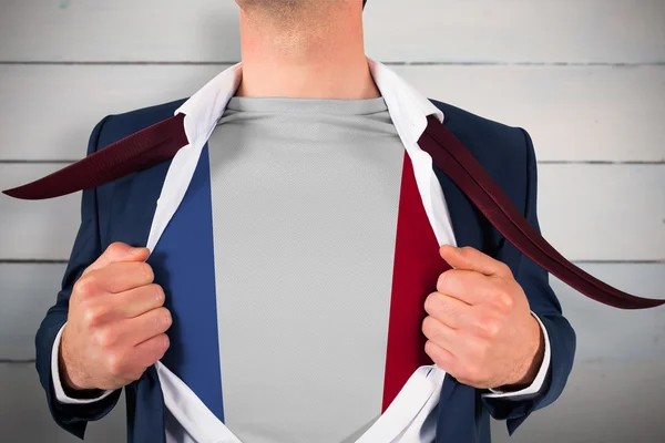 Camisa de apertura hombre de negocios para revelar la bandera de Francia —  Fotos de Stock