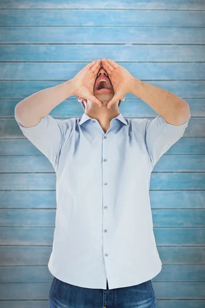 Shouting casual man standing — Stock Photo, Image