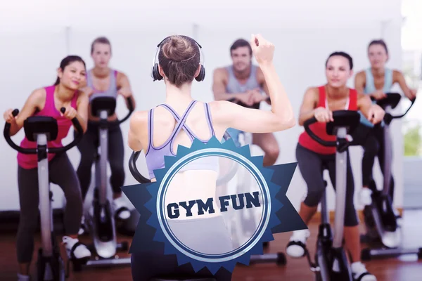 Word gym fun and trainer and fitness class — Stock Photo, Image