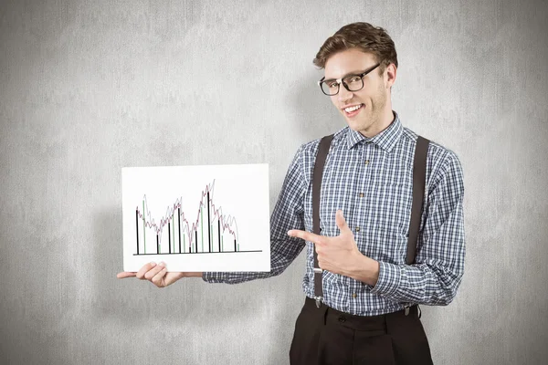 Geeky hipster showing a card — Stock Photo, Image