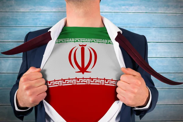 Affärsman öppna skjorta att avslöja iran flagga — Stockfoto