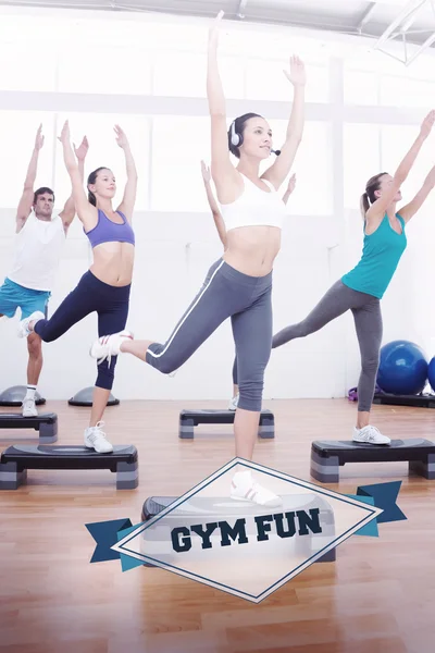 Gym fun against badge — Stock Photo, Image