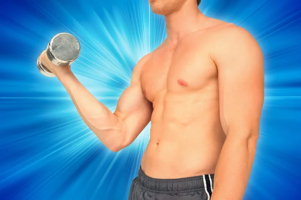 Strong man lifting dumbbell with no shirt on — Stock Photo, Image