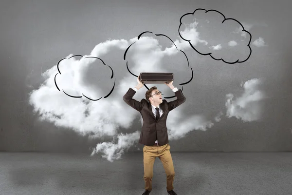 Geeky businessman holding briefcase — Stock Photo, Image