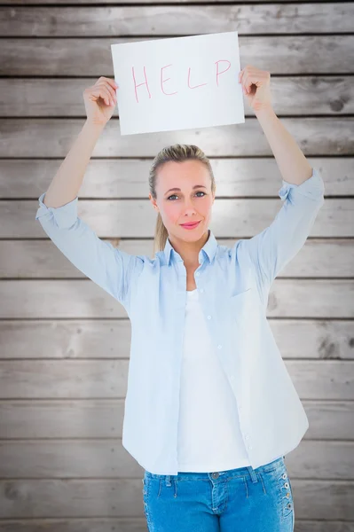 Pretty blonde holding help sign — Stock Photo, Image
