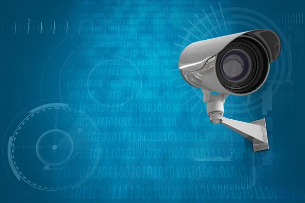 CCTV camera against blue binary code — Stock Photo, Image