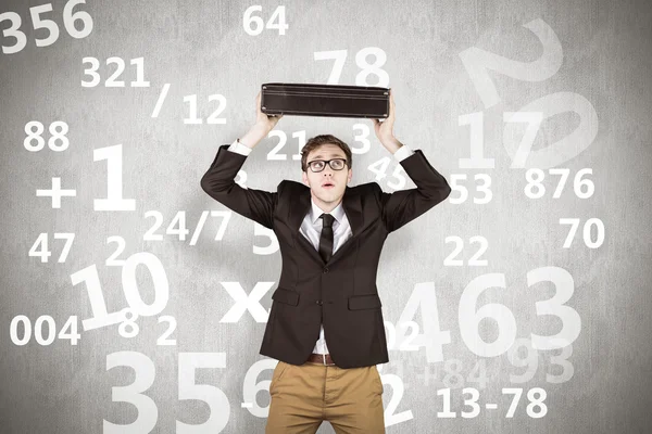 Geeky businessman holding briefcase — Stock Photo, Image