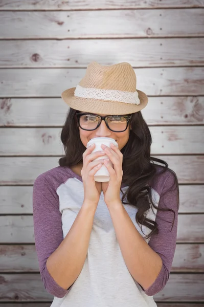 Brunette with disposable cup — Stock Photo, Image