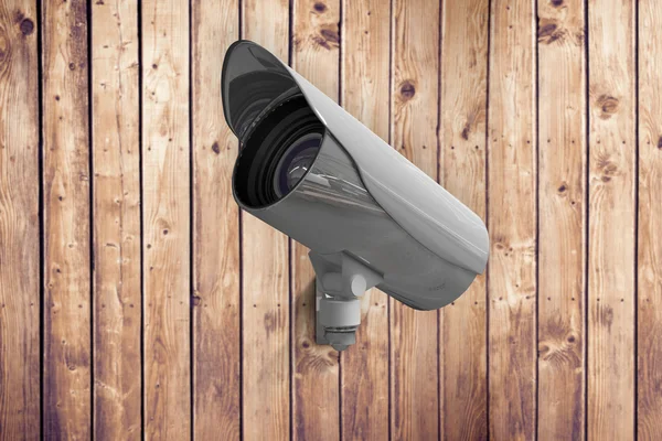 Cctv Camera Tegen Houten Planken — Stockfoto