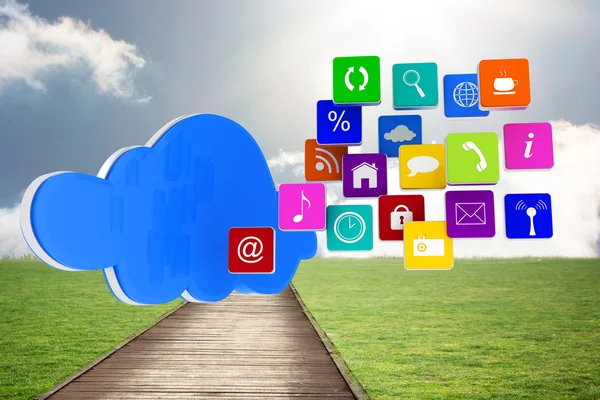 Cloud with apps against path — Stock Photo, Image