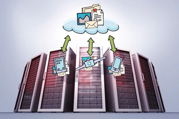 Zusammengesetztes Bild eines Cloud-Computing-Doodle — Stockfoto