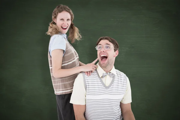 Excited geeky hipster couple — Stock Photo, Image