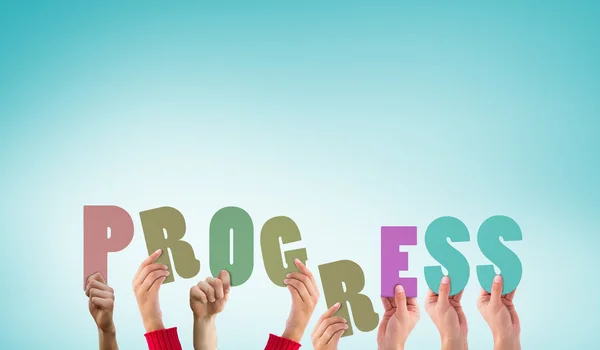 Composite image of hands holding up progress — Stock Photo, Image