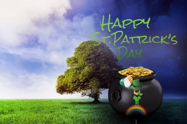 Composite image of leprechaun on rainbow — Stock Photo, Image