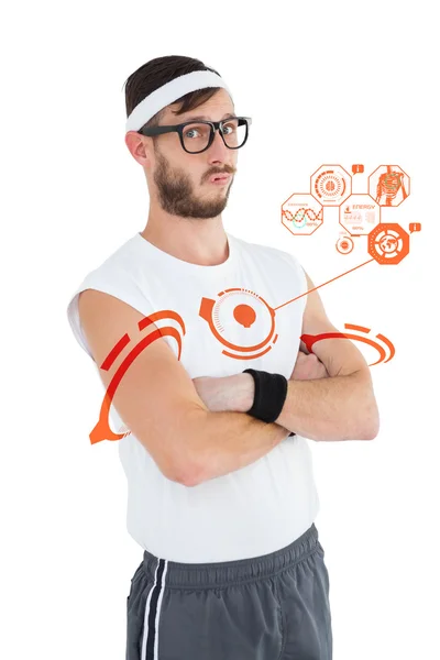 Geeky hipster poseren in sportkleding — Stockfoto