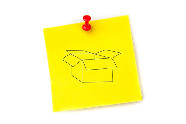 Open box against adhesive note — Stock Photo, Image