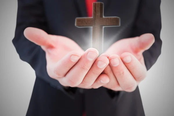 Businessman presenting with his hands — Stock Photo, Image